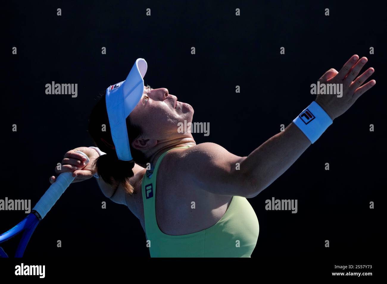 Lulu Sun of New Zealand serves to Danka Kovinic of Montenegro during