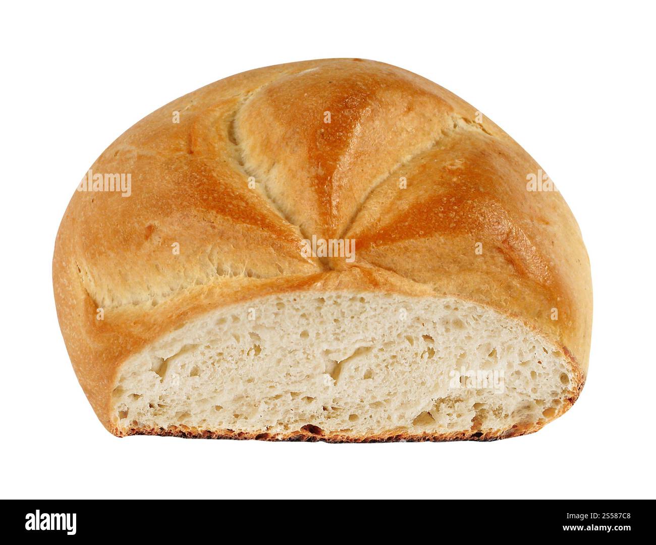 Large loaf of bread isolated on white Stock Photo