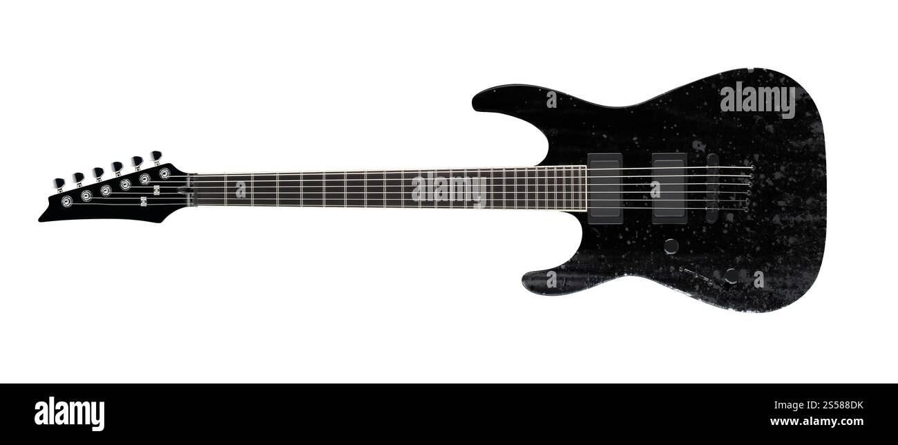 Black electric guitar isolated on white background Stock Photo - Alamy