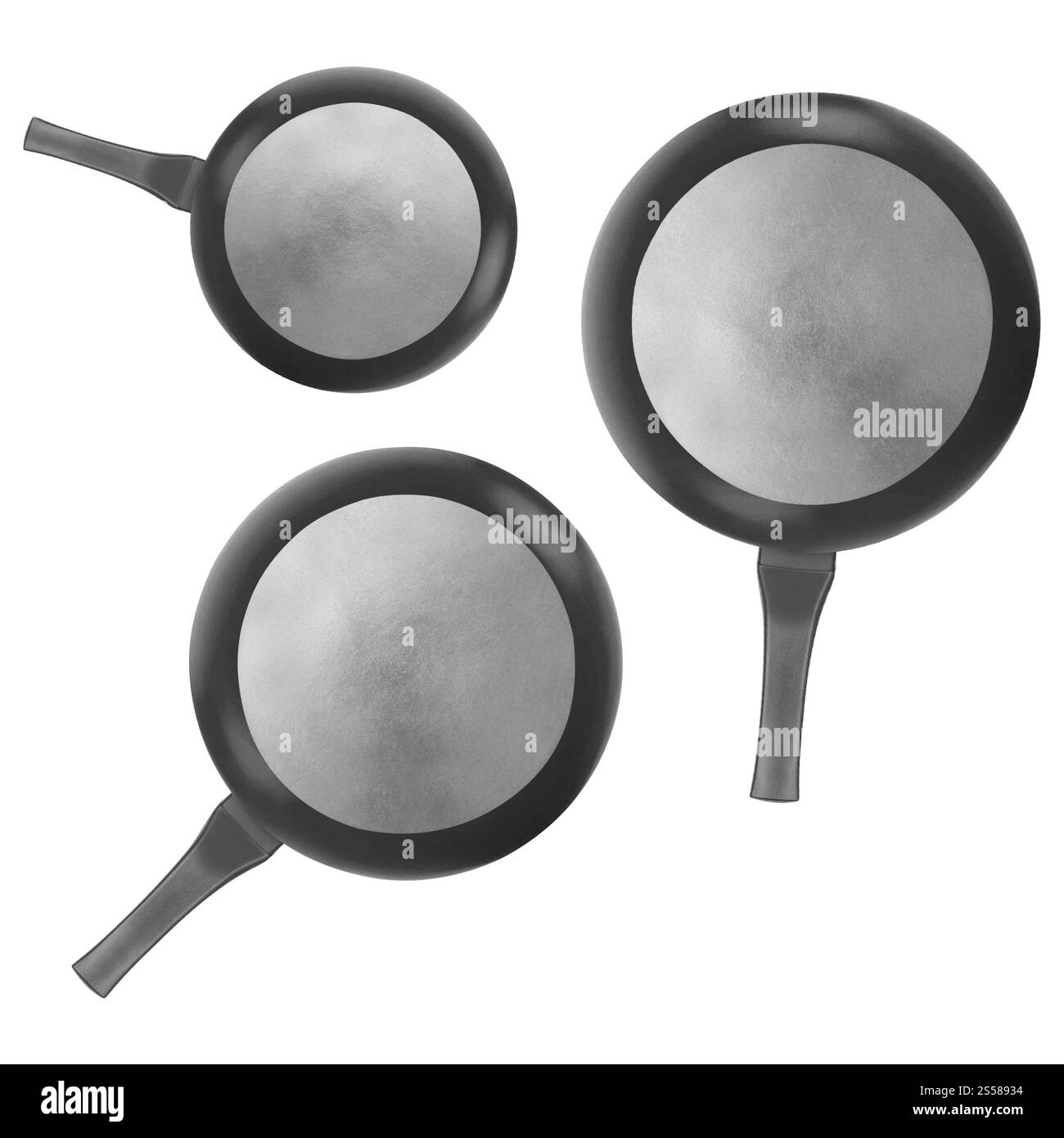 empty frying pans isolated on white background Stock Photo