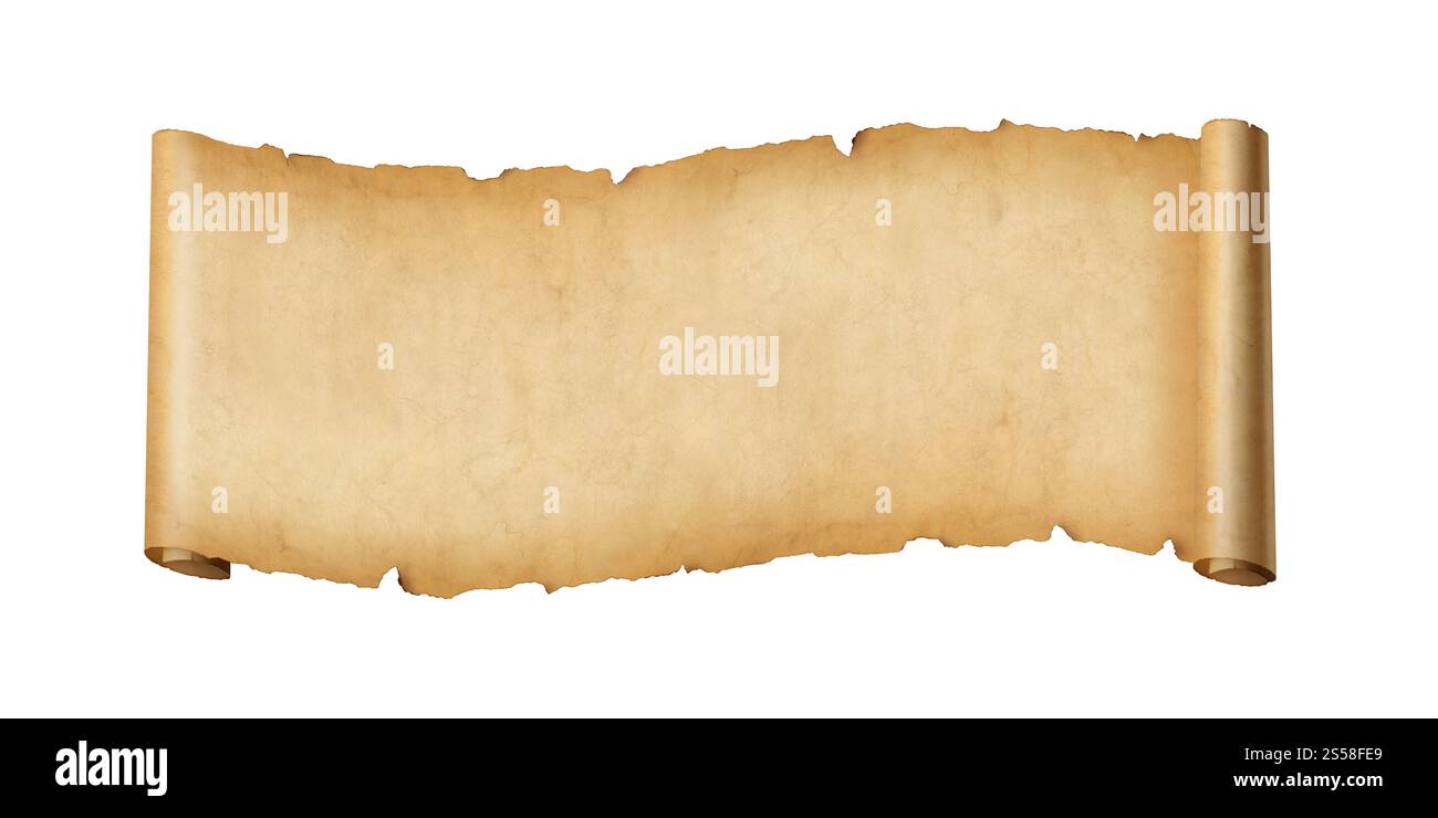 Old paper horizontal banner. Parchment scroll isolated on white ...
