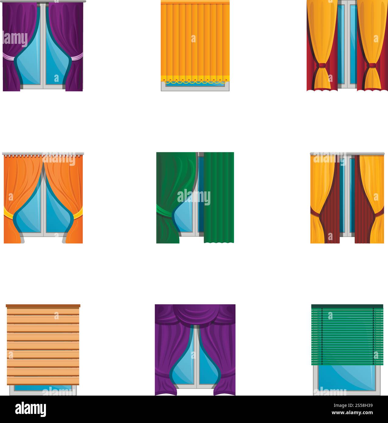 Window blind icon set. Cartoon set of 9 window blind vector icons for ...