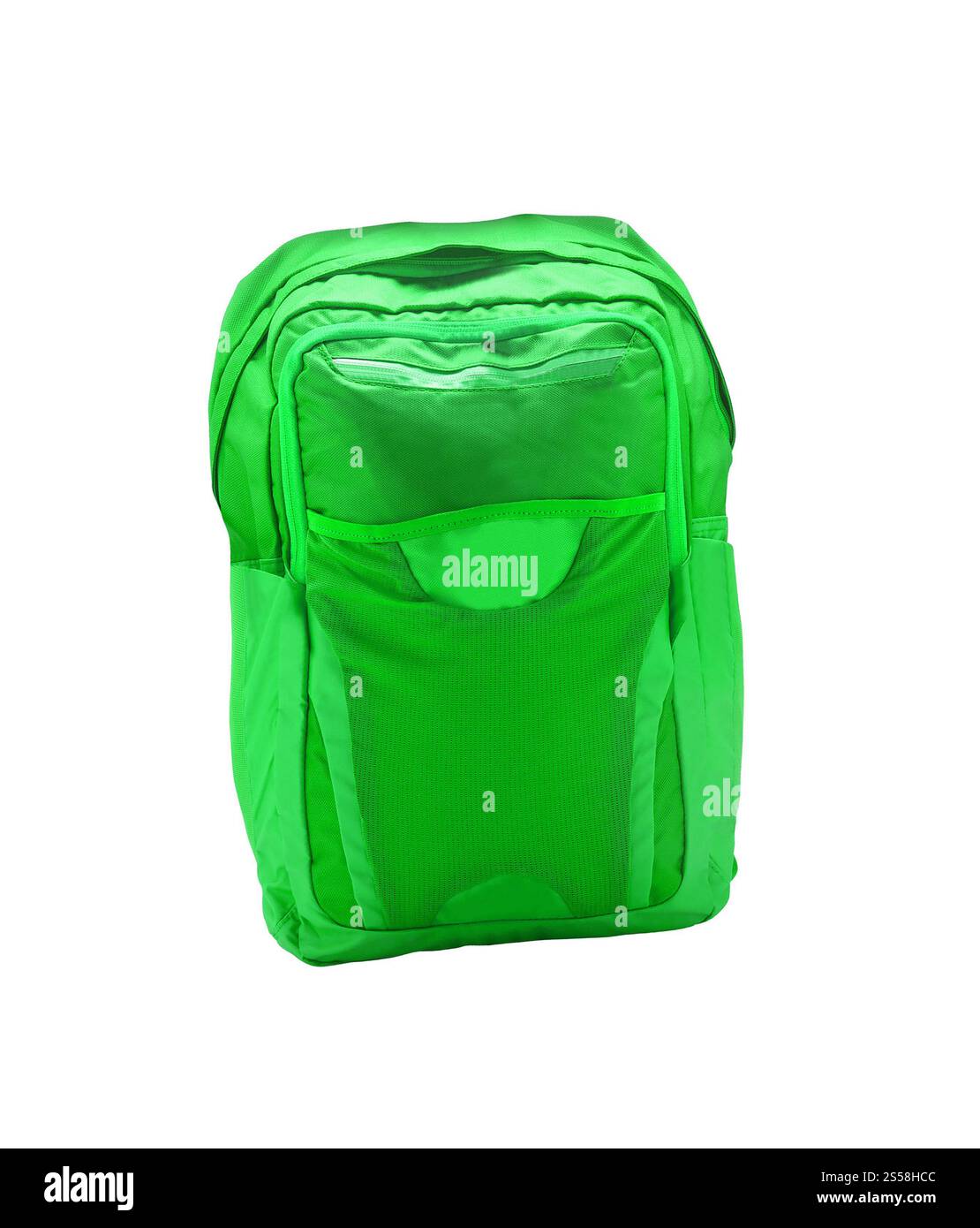green backpack, isolated over white. green backpack Stock Photo