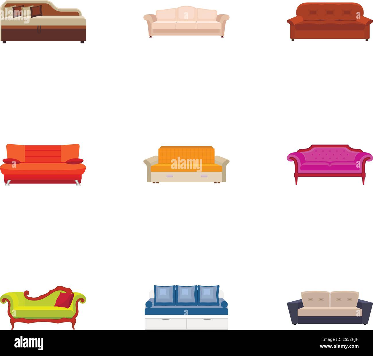 Sofa icon set. Flat set of 9 sofa vector icons for web design isolated ...