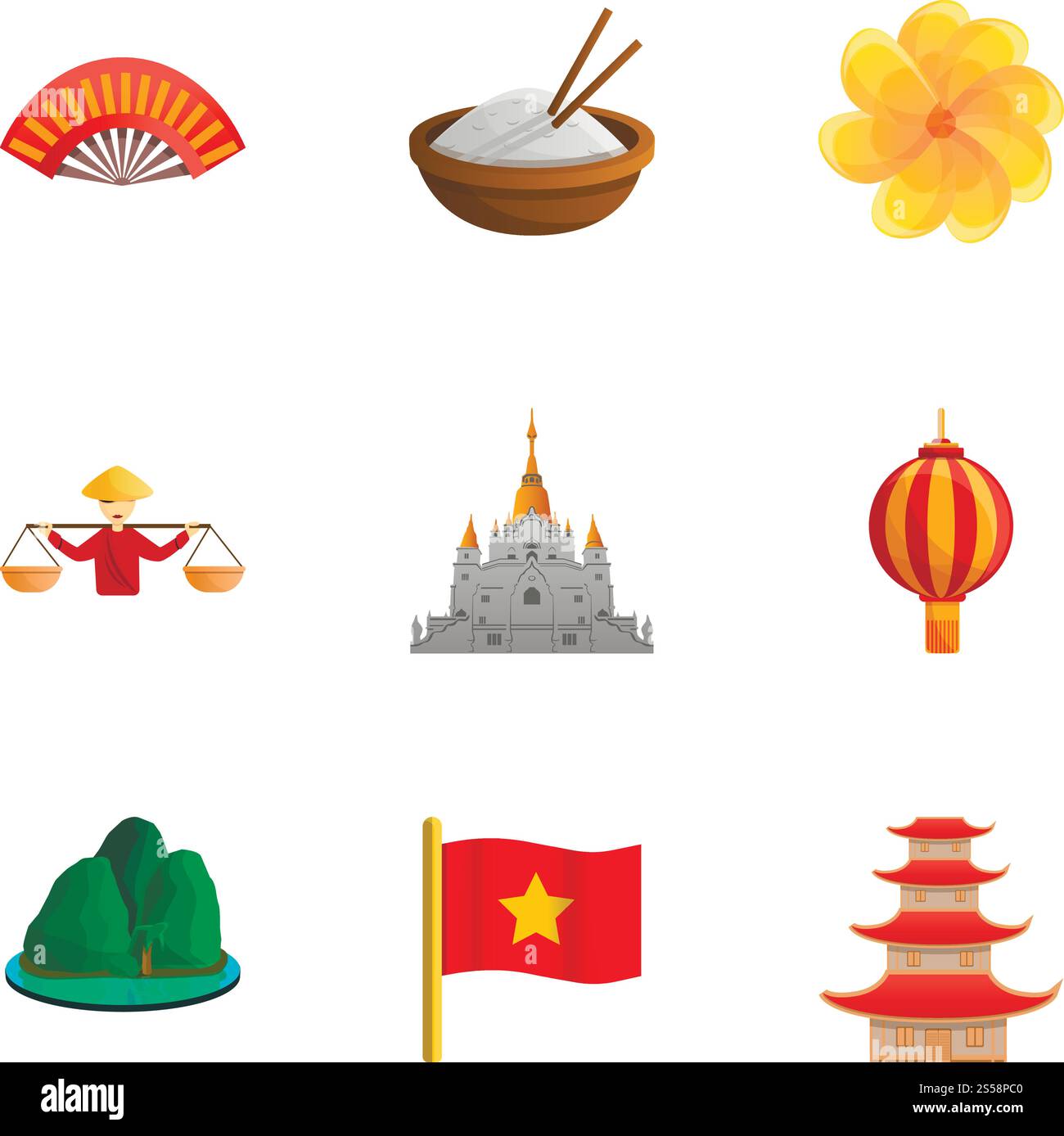 Vietnam icon set. Cartoon set of 9 vietnam vector icons for web design ...