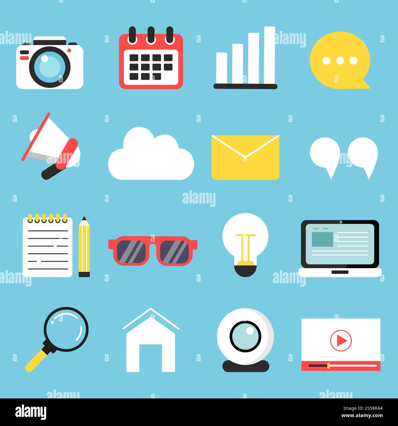 Vector illustrations of symbols blogging, copyrighting and advertising ...