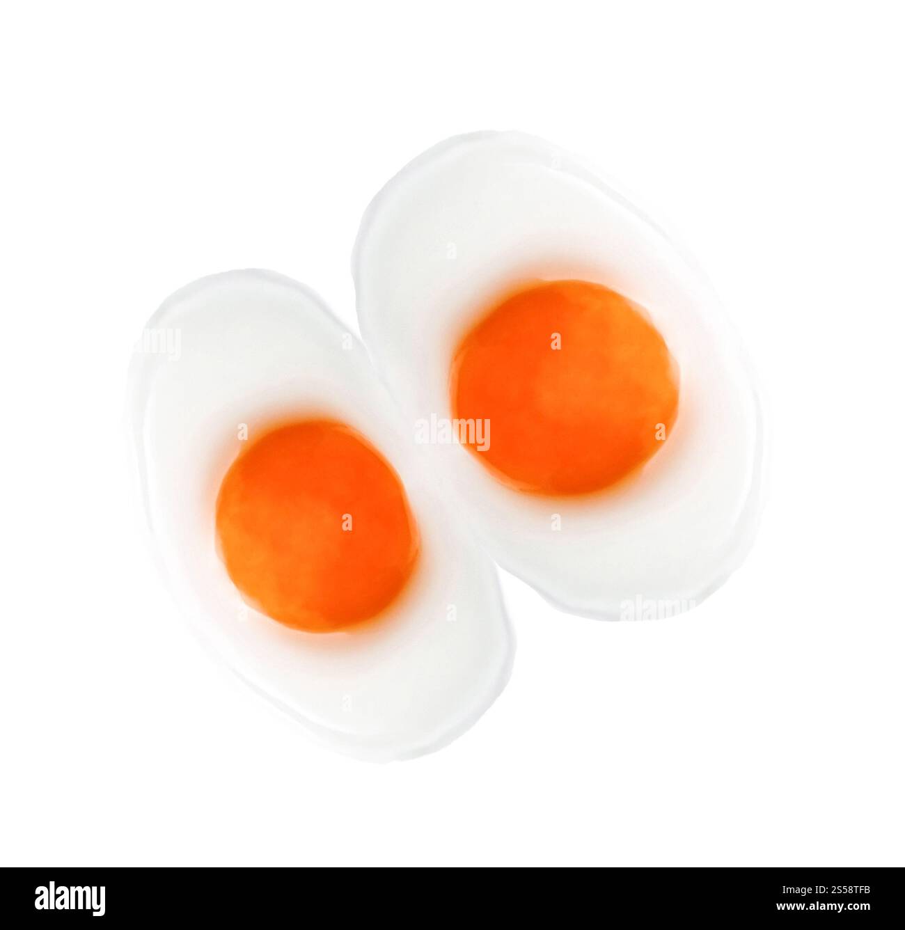 Double fried egg isolated on white background. Double fried egg Stock Photo
