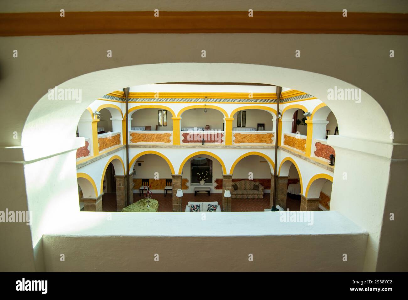 inside of the Hotel and Convento Alter in the Village of Alter do Chao in Alentejo in Portugal. Portugal, Alter do Chao, October, 2021 Stock Photo