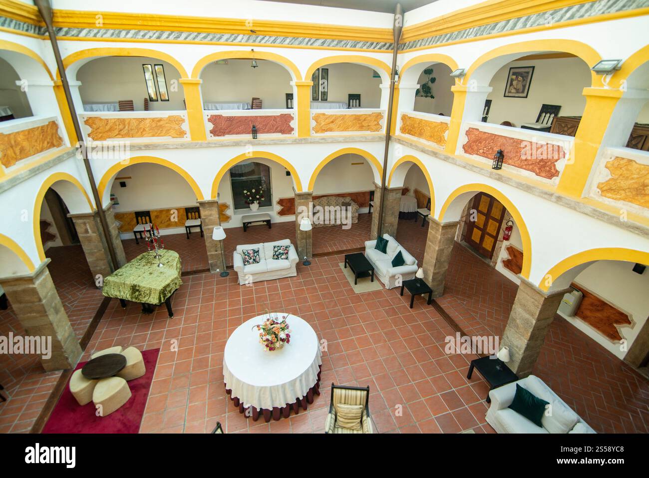 inside of the Hotel and Convento Alter in the Village of Alter do Chao in Alentejo in Portugal. Portugal, Alter do Chao, October, 2021 Stock Photo