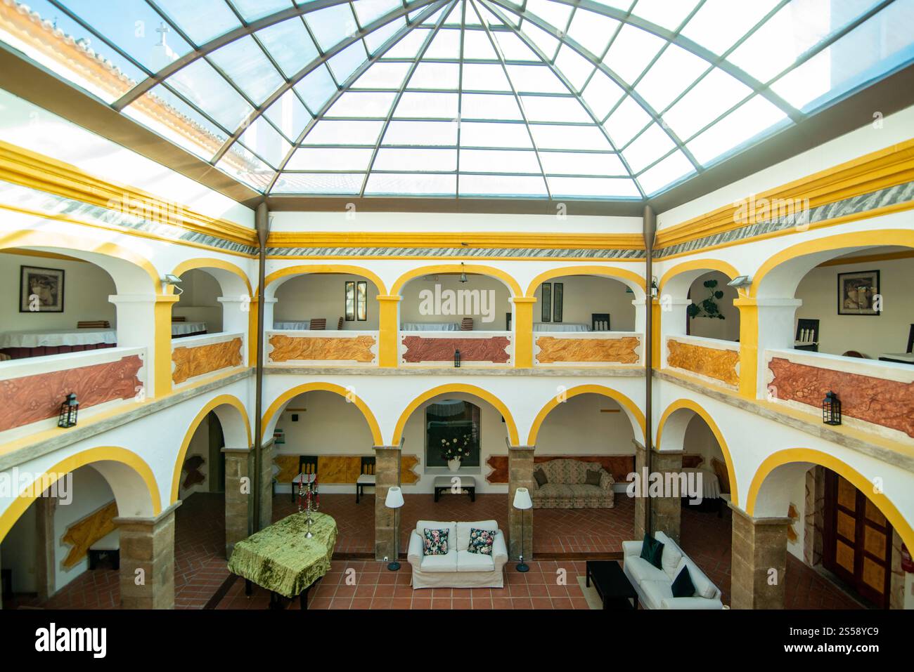inside of the Hotel and Convento Alter in the Village of Alter do Chao in Alentejo in Portugal. Portugal, Alter do Chao, October, 2021 Stock Photo