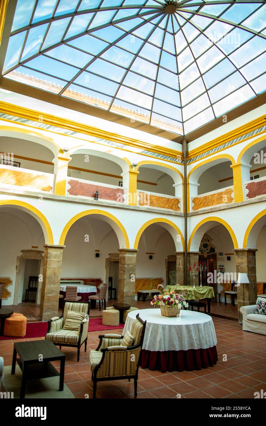 inside of the Hotel and Convento Alter in the Village of Alter do Chao in Alentejo in Portugal. Portugal, Alter do Chao, October, 2021 Stock Photo