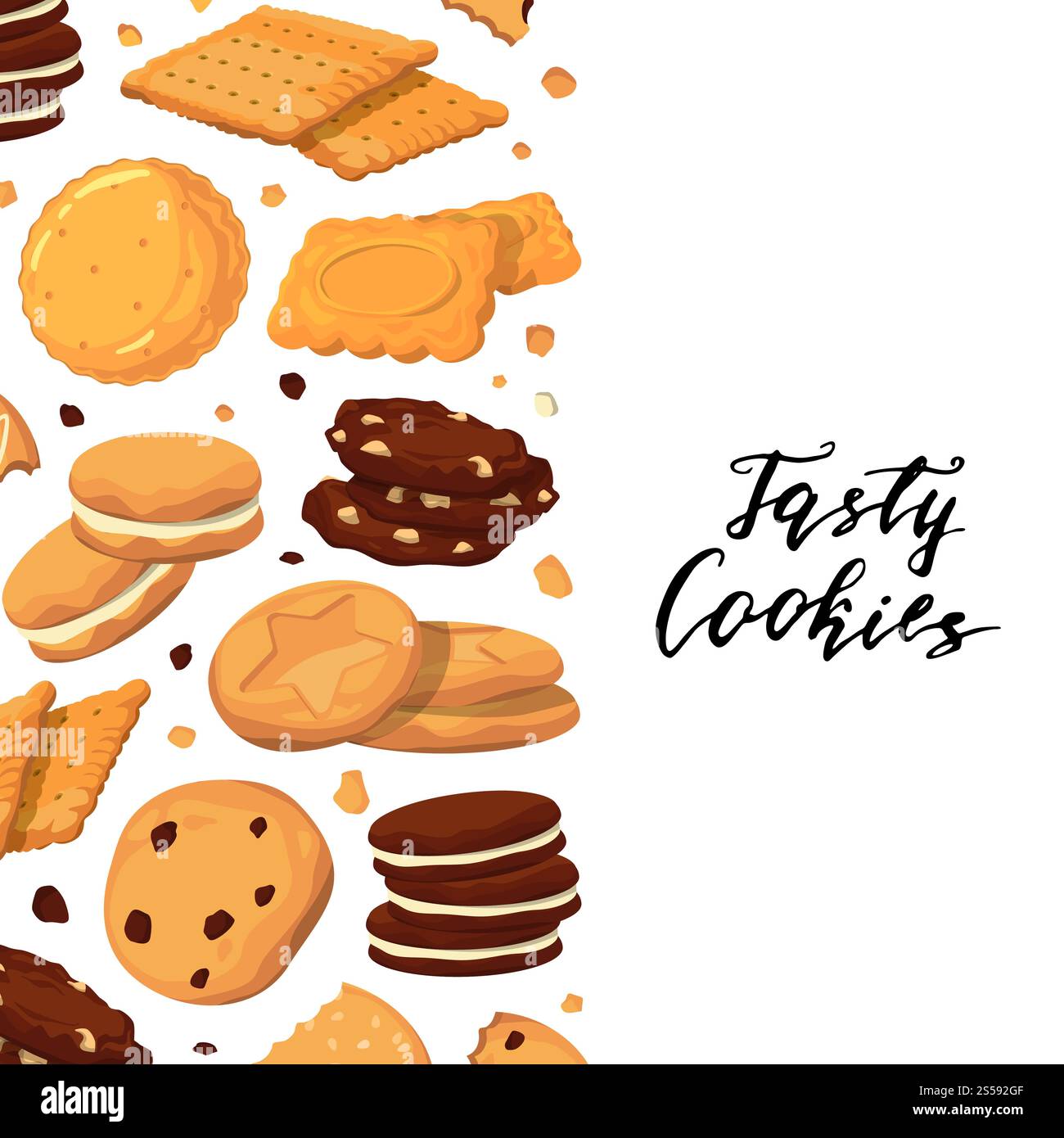Vector poster background with lettering and with cartoon cookies ...
