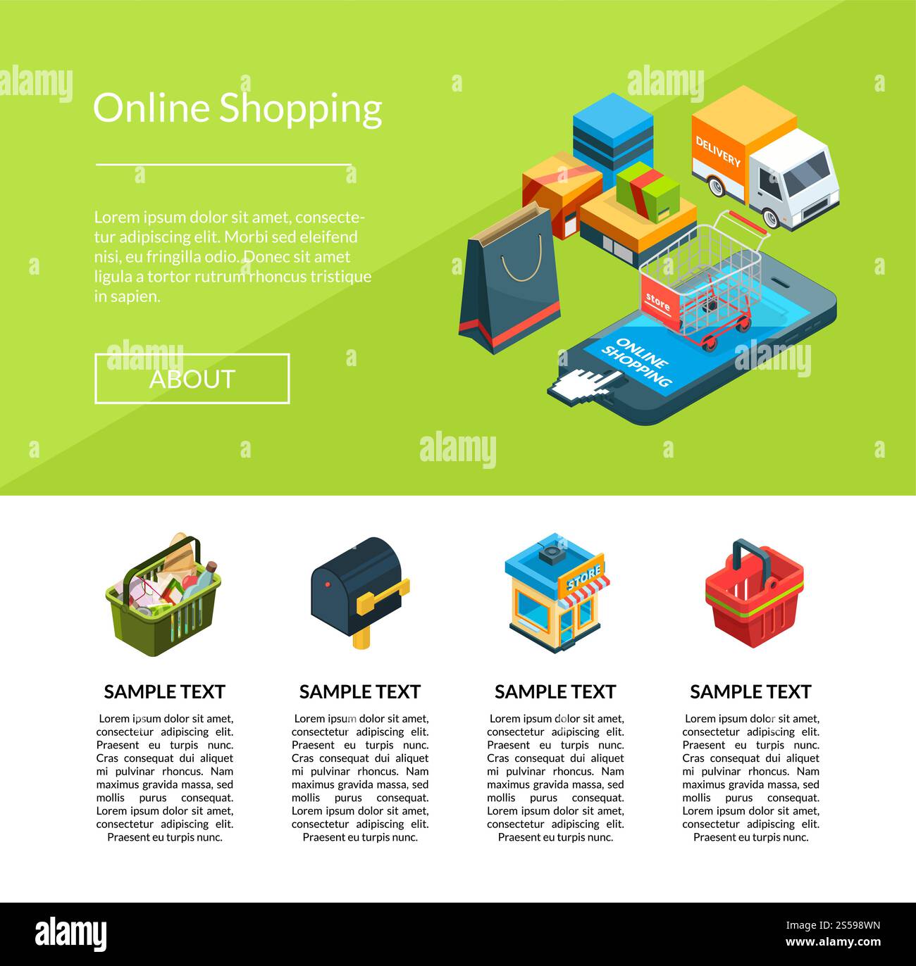 Vector isometric online shopping icons website landing page and web ...