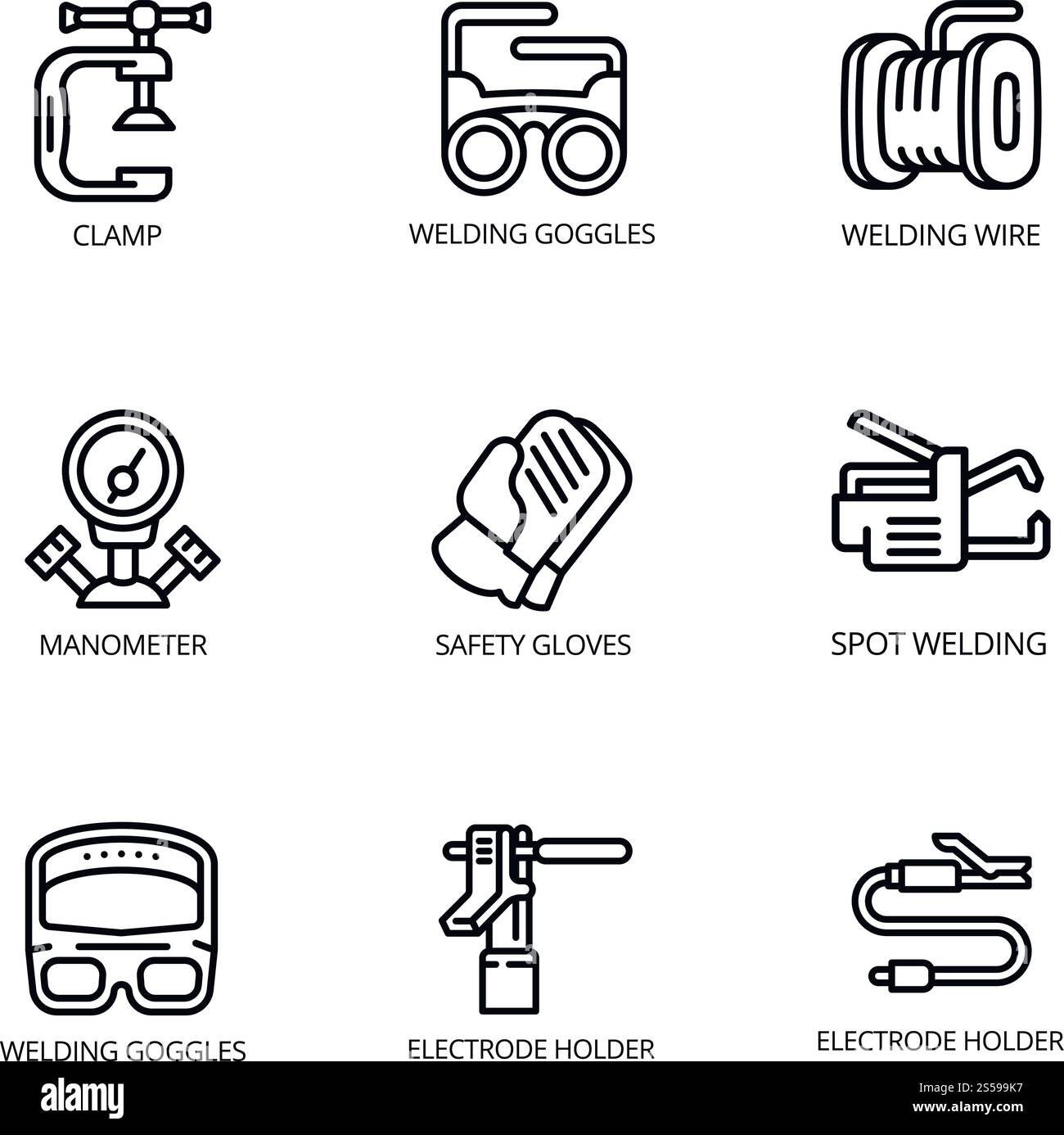 Welding icon set. Outline set of 9 welding vector icons for web design ...