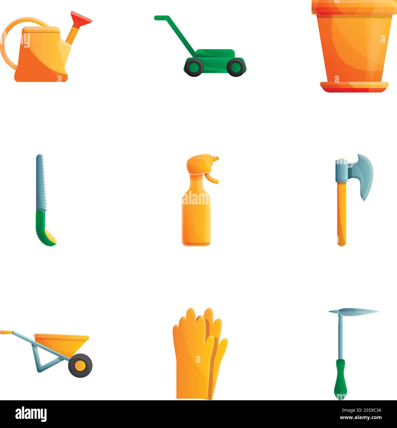 Garden tools icon set. Cartoon set of 9 garden tools vector icons for ...