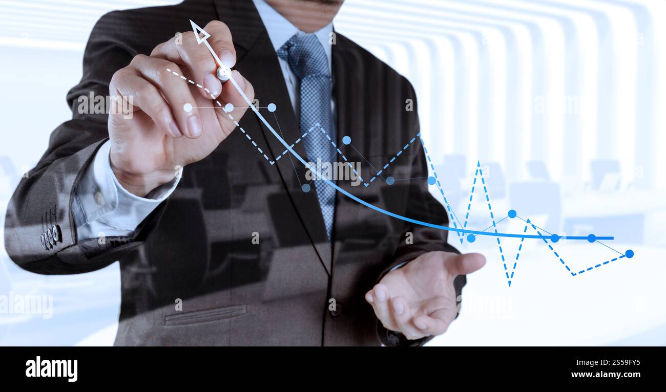 Double exposure of businessman conference and Presentation as strategy concept Stock Photo
