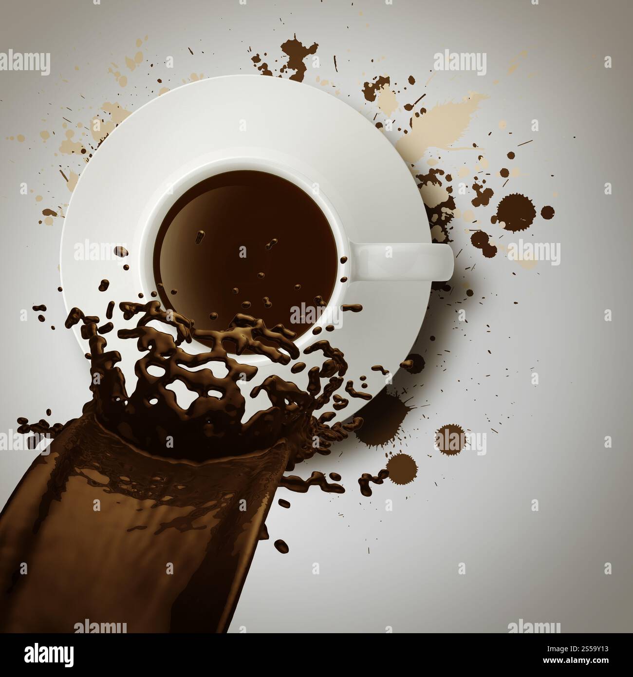 coffee spilling out of a cup 3d as vintage style concept Stock Photo