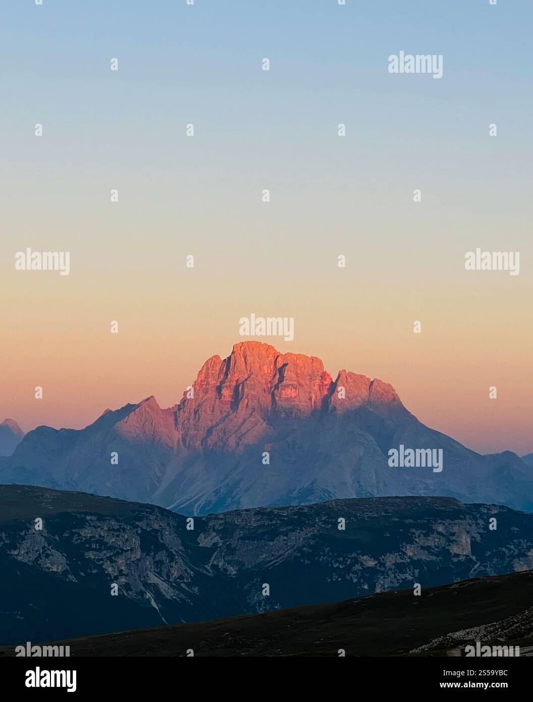 A sunrise and first light in Dolomites, Italy - Smartphone Captured Stock Image