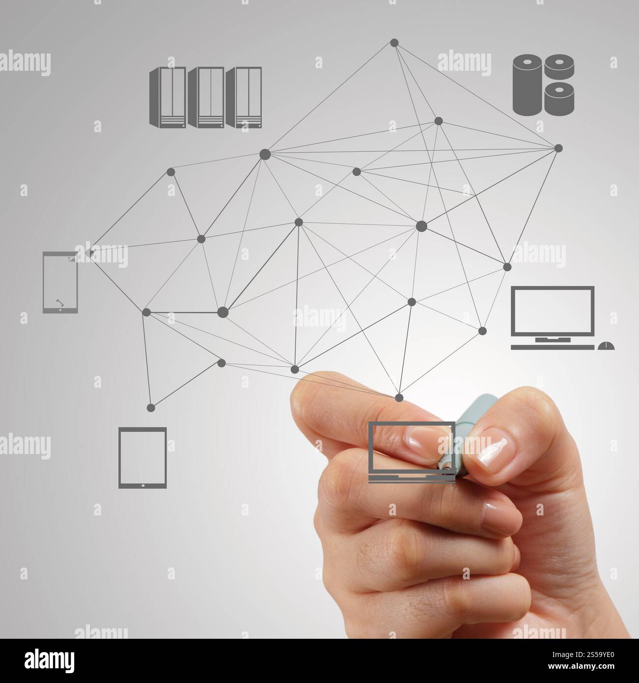 hand working with a Cloud Computing diagram on the new computer ...