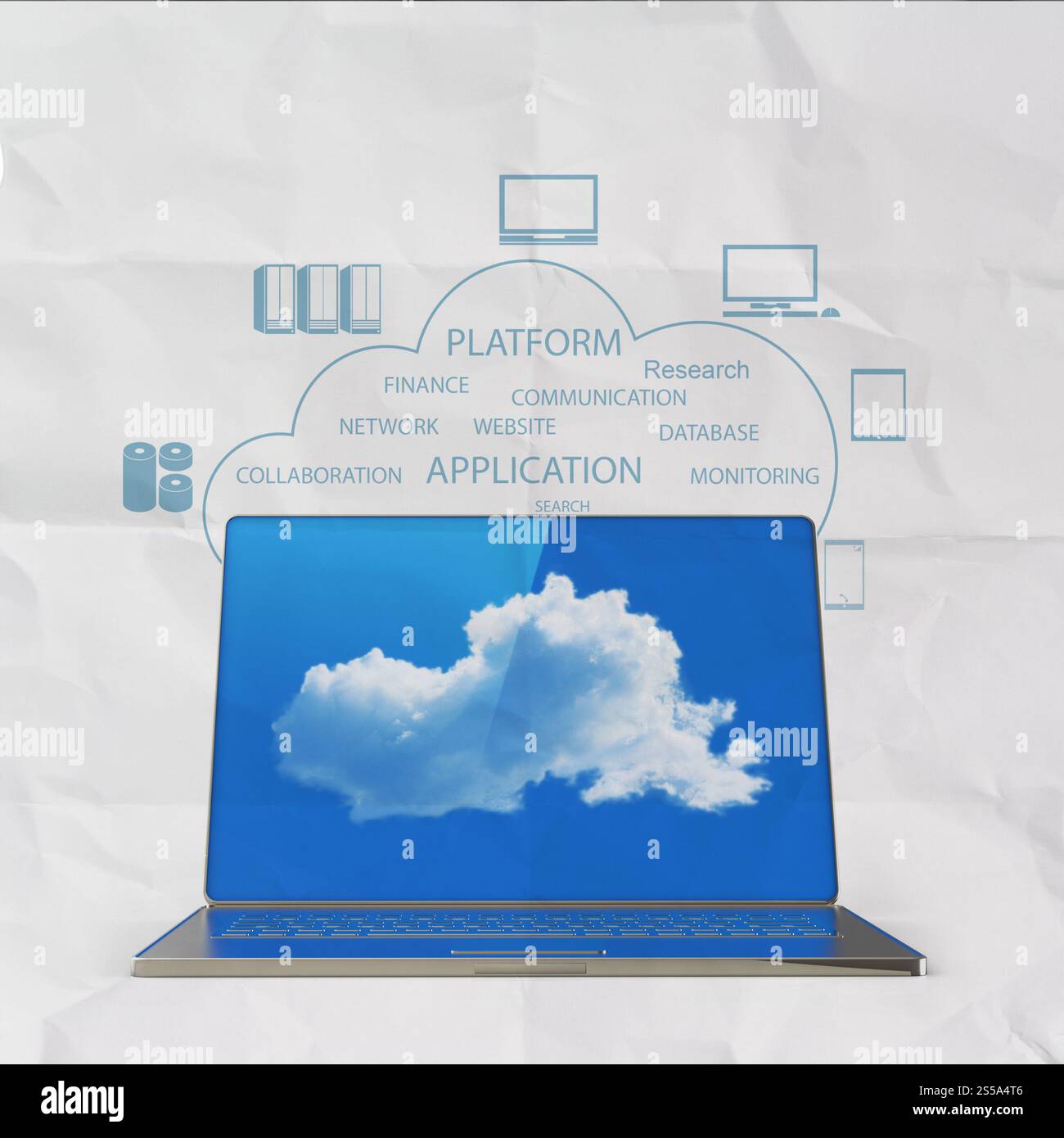 sticky note with Cloud computing word on crumpled paper background as concept Stock Photo