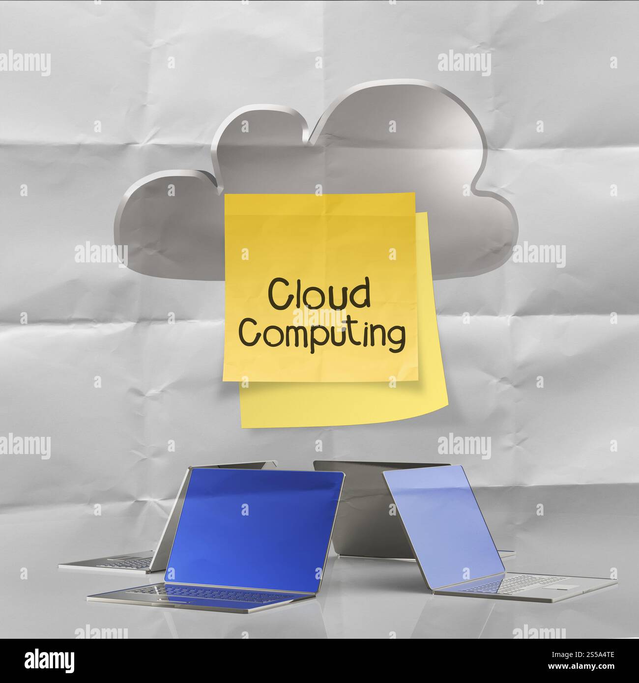 sticky note with Cloud computing word on crumpled paper background as concept Stock Photo