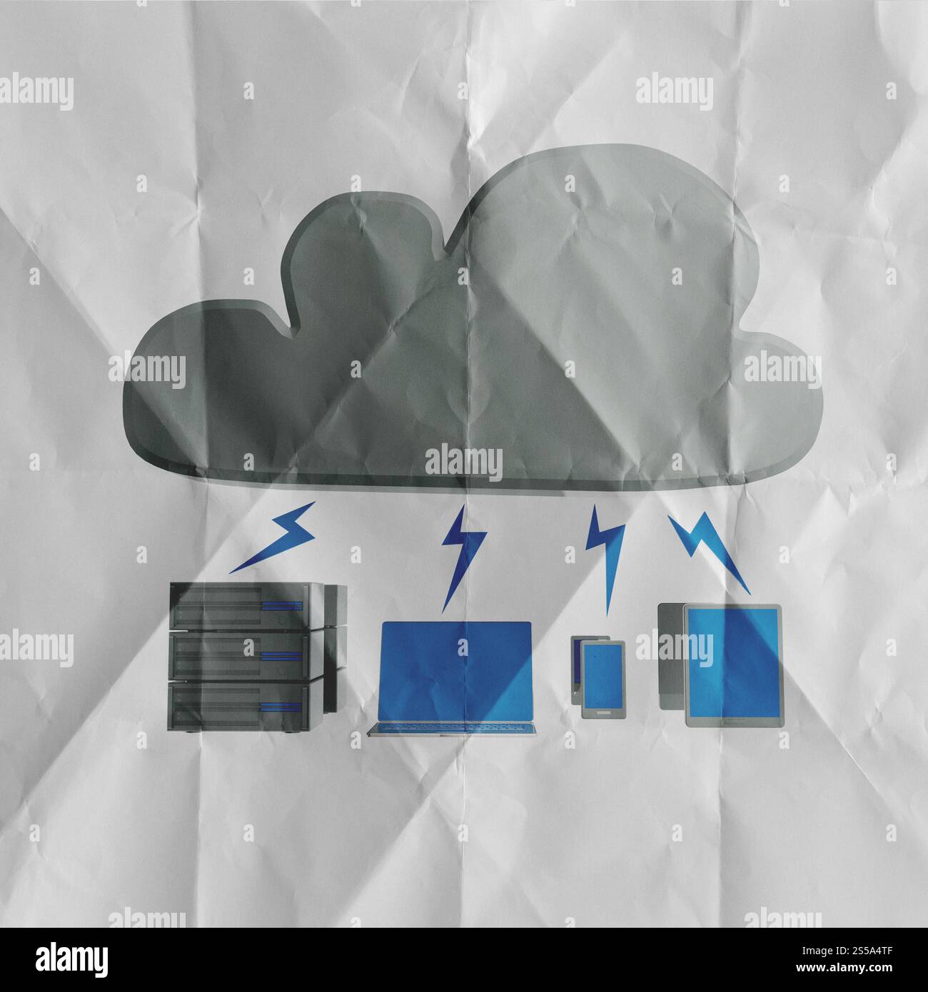Cloud computing word on crumpled paper background as concept Stock Photo