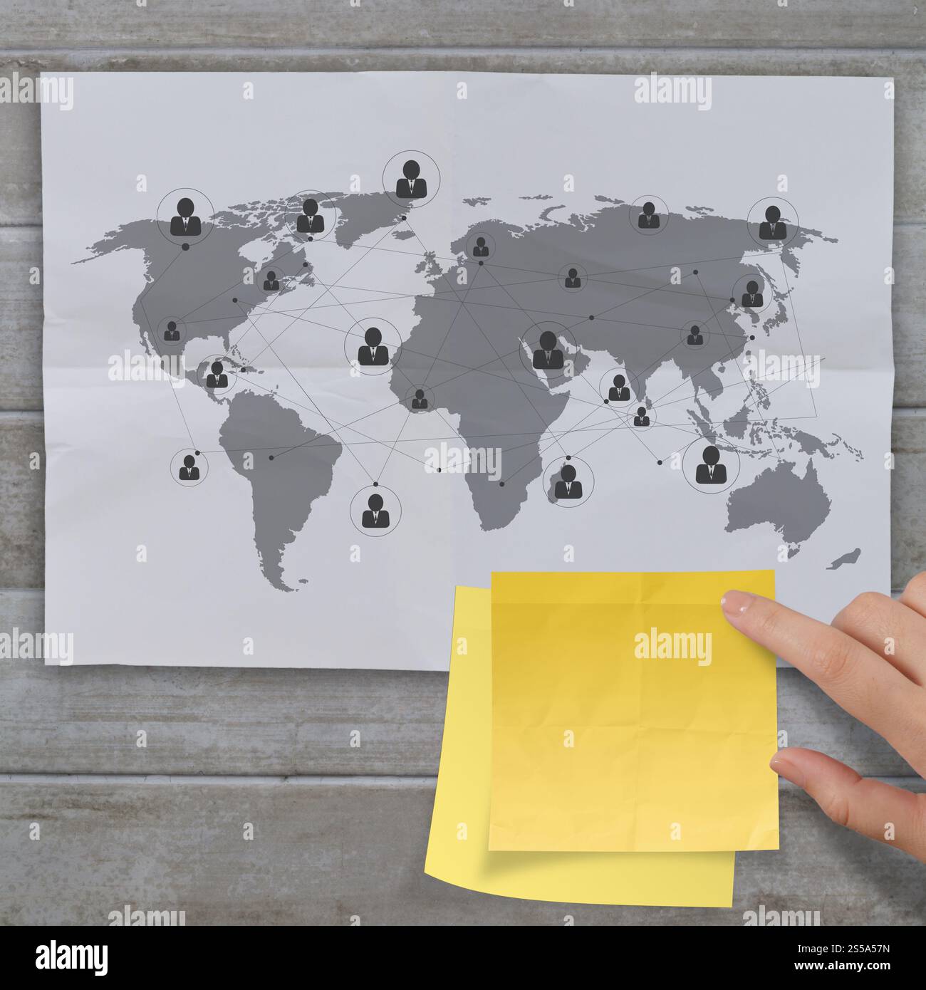 sticky note social network icon on crumpled paper background as concept ...