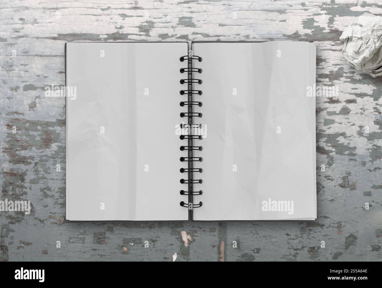 sticky notes with open blank note book on desk top texture Stock Photo ...