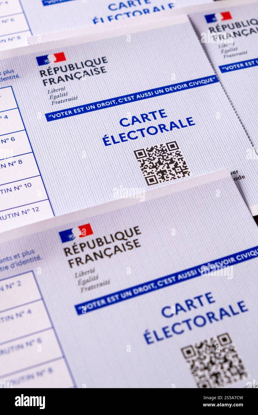 Voting card, voter registration card. Mention “Voting is Your Civic Right and Your Civic Responsibility” Stock Photo