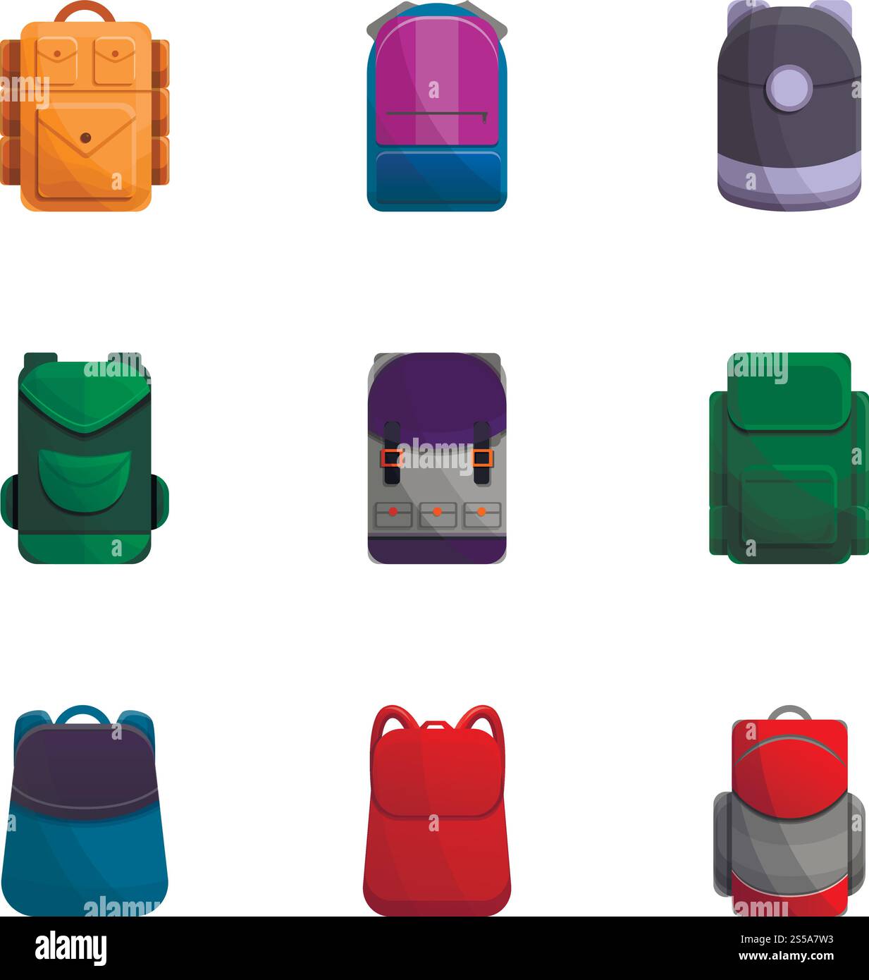 Colorful backpack icon set. Cartoon set of 9 colorful backpack vector ...