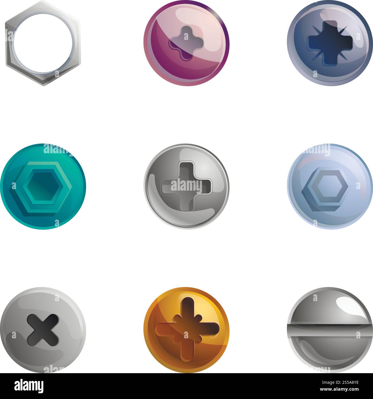 Screw head icon set. Cartoon set of 9 screw head vector icons for web ...