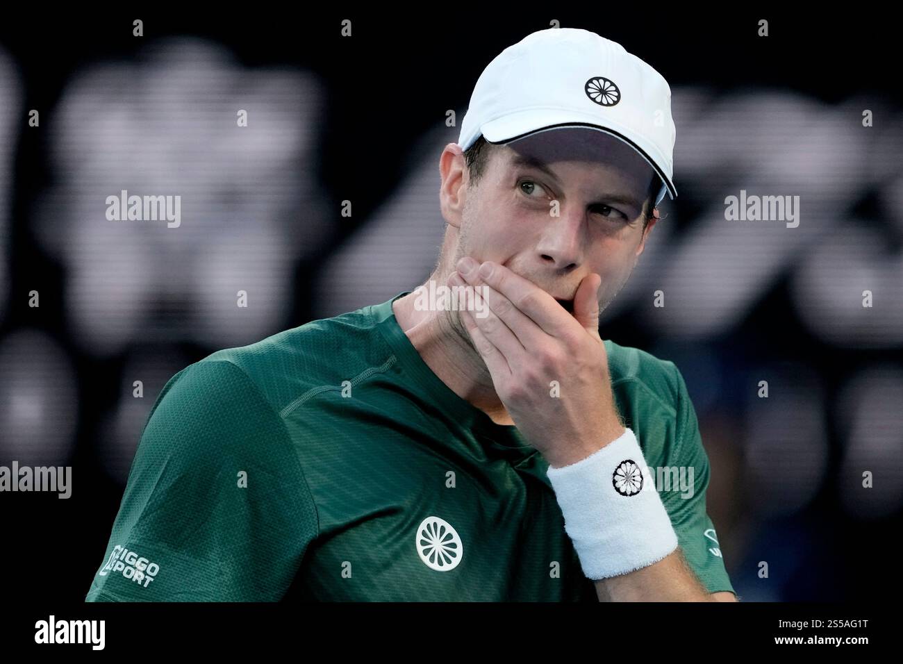 Botic van de Zandschulp of the Netherlands reacts during his first