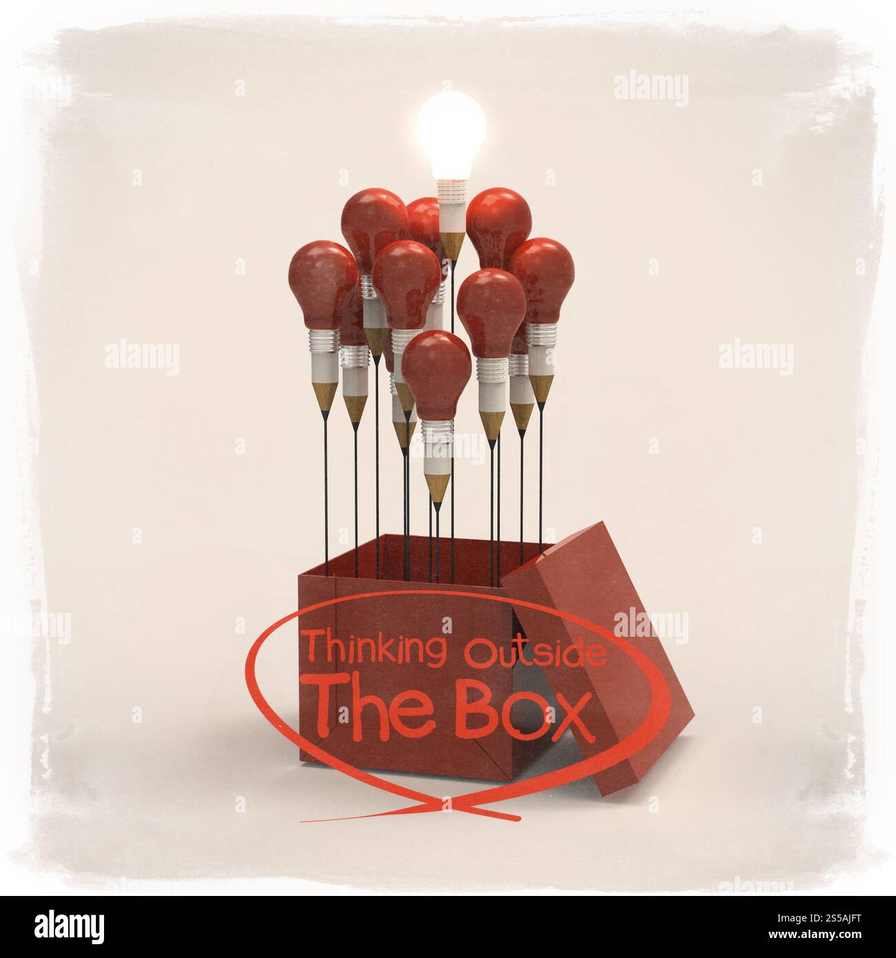 drawing idea pencil and light bulb concept outside the box as creative and leadership as vintage style Stock Photo