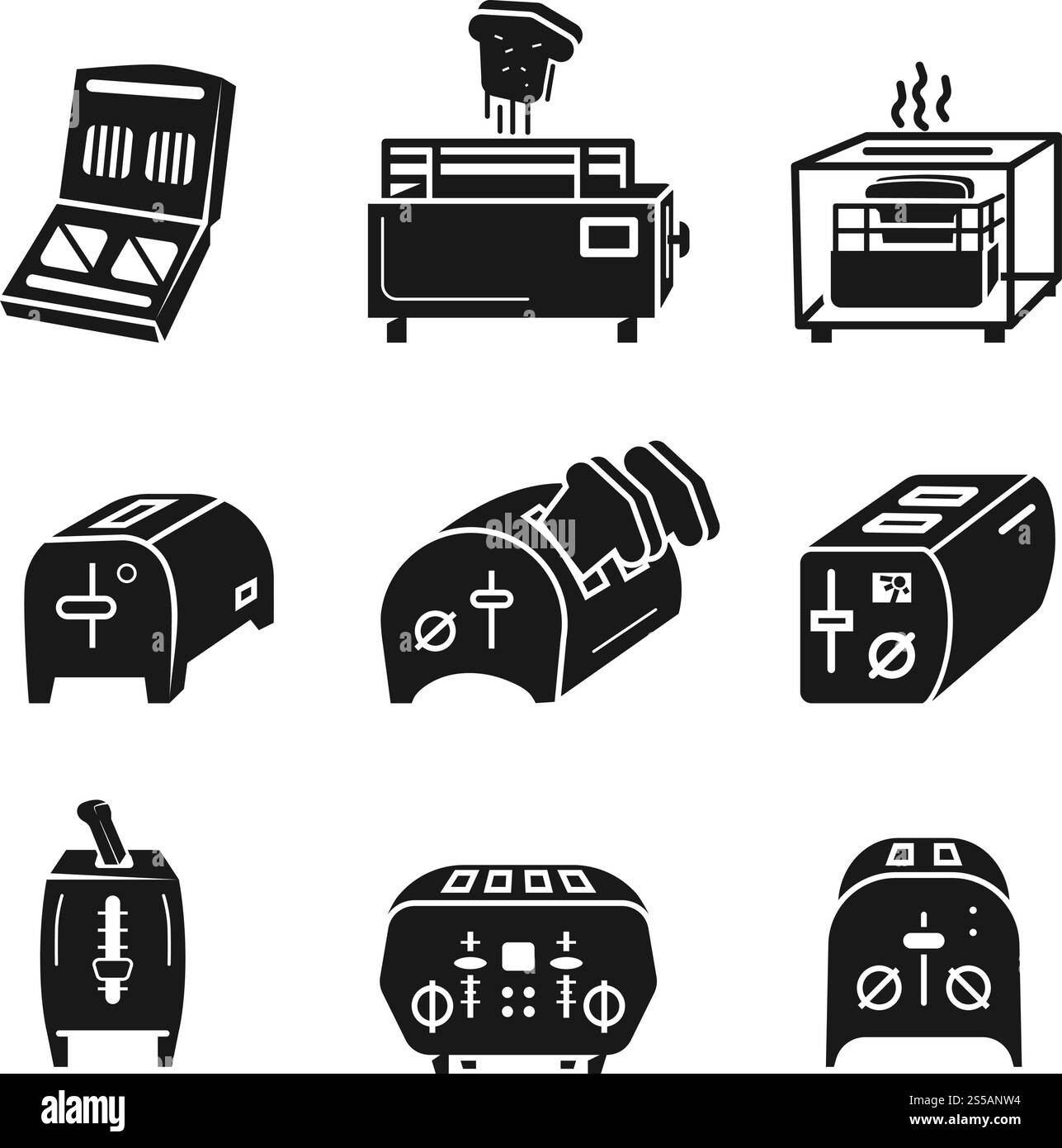 Toaster icons set. Simple set of toaster vector icons for web design on white background. Toaster icons set, simple style Stock Vector