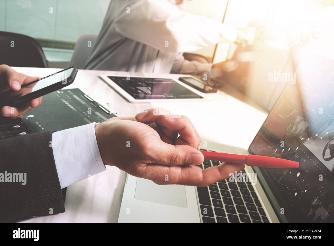 Businessman making presentation with his colleagues and business ...