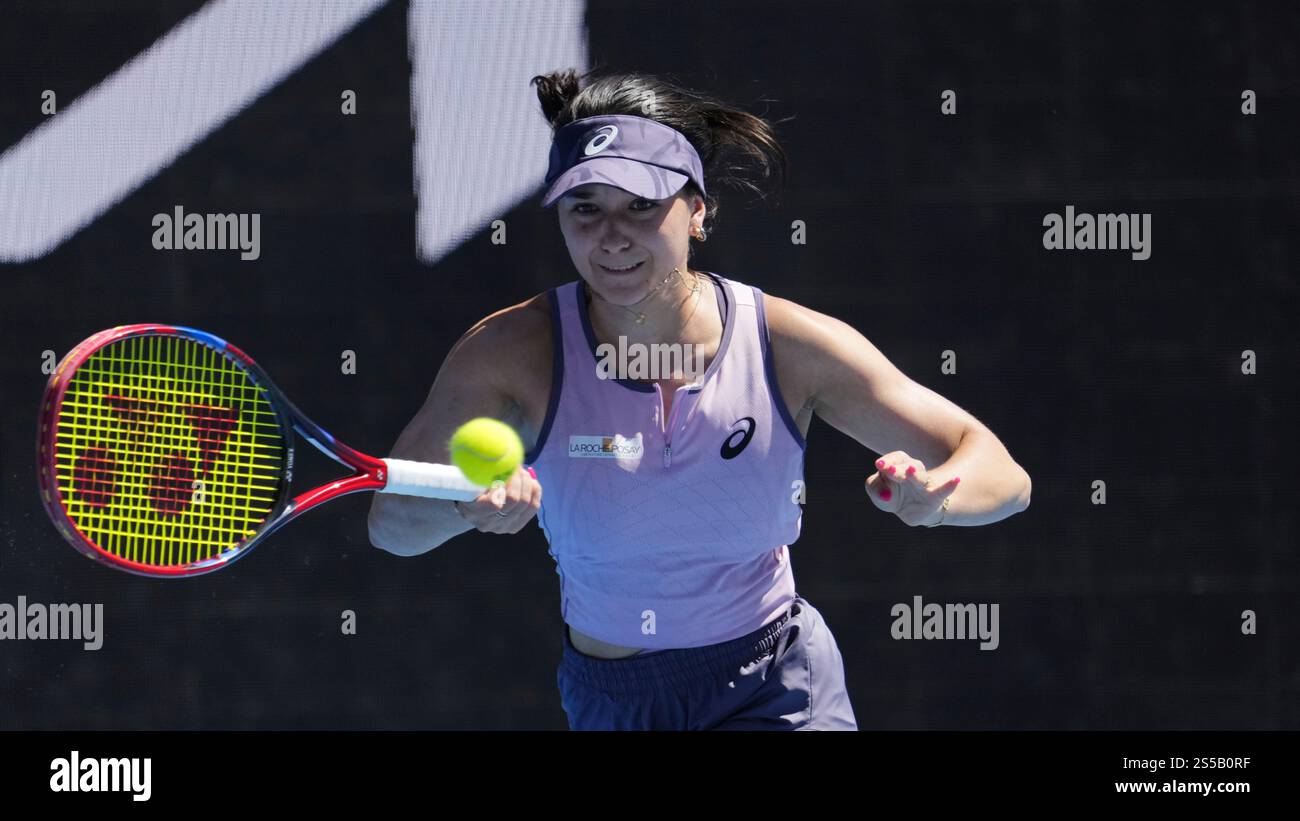 Eva Lys of Germany plays a forehand return to Kimberly Birrell of