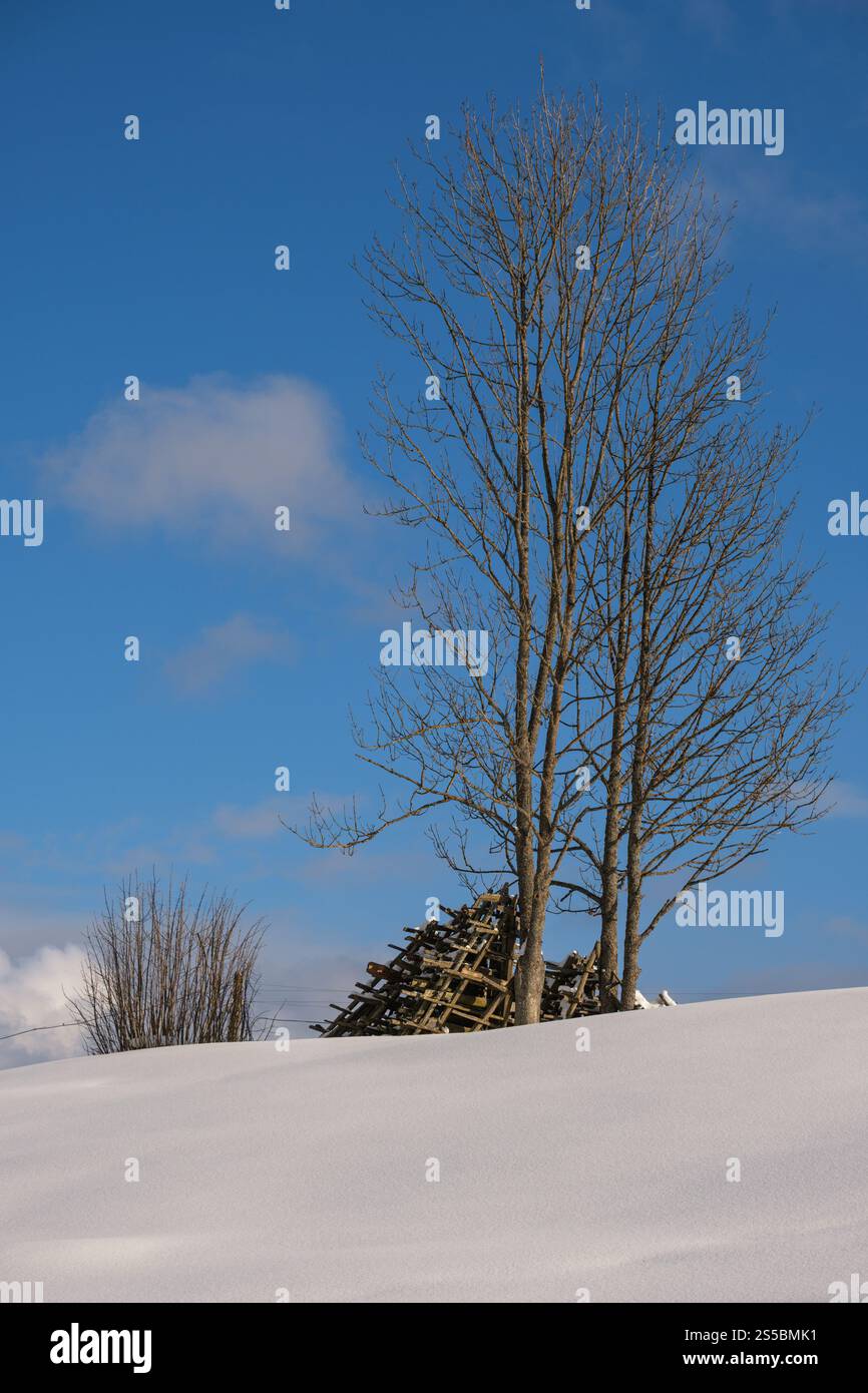 Winter remote alpine mountain village outskirts Stock Photo