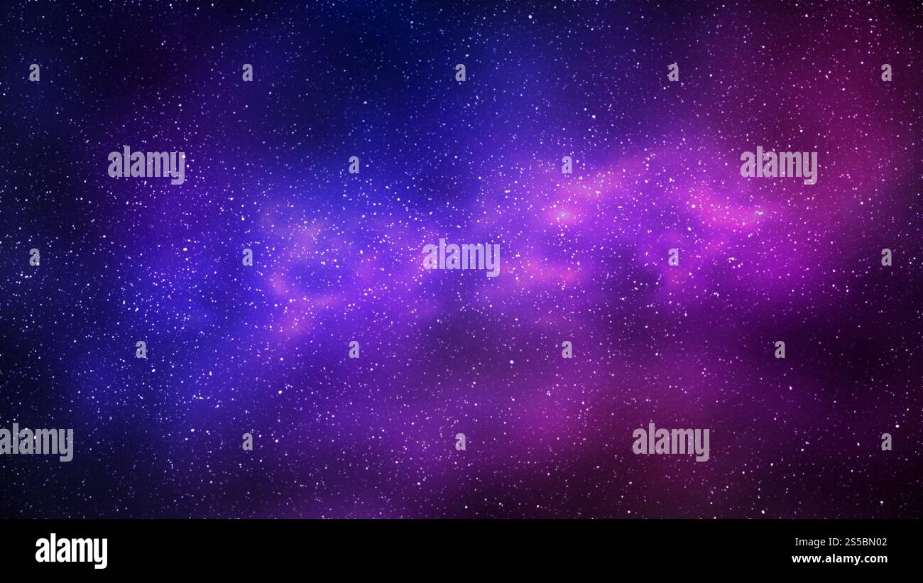 Night starry sky and bright purple blue galaxy, horizontal background ...