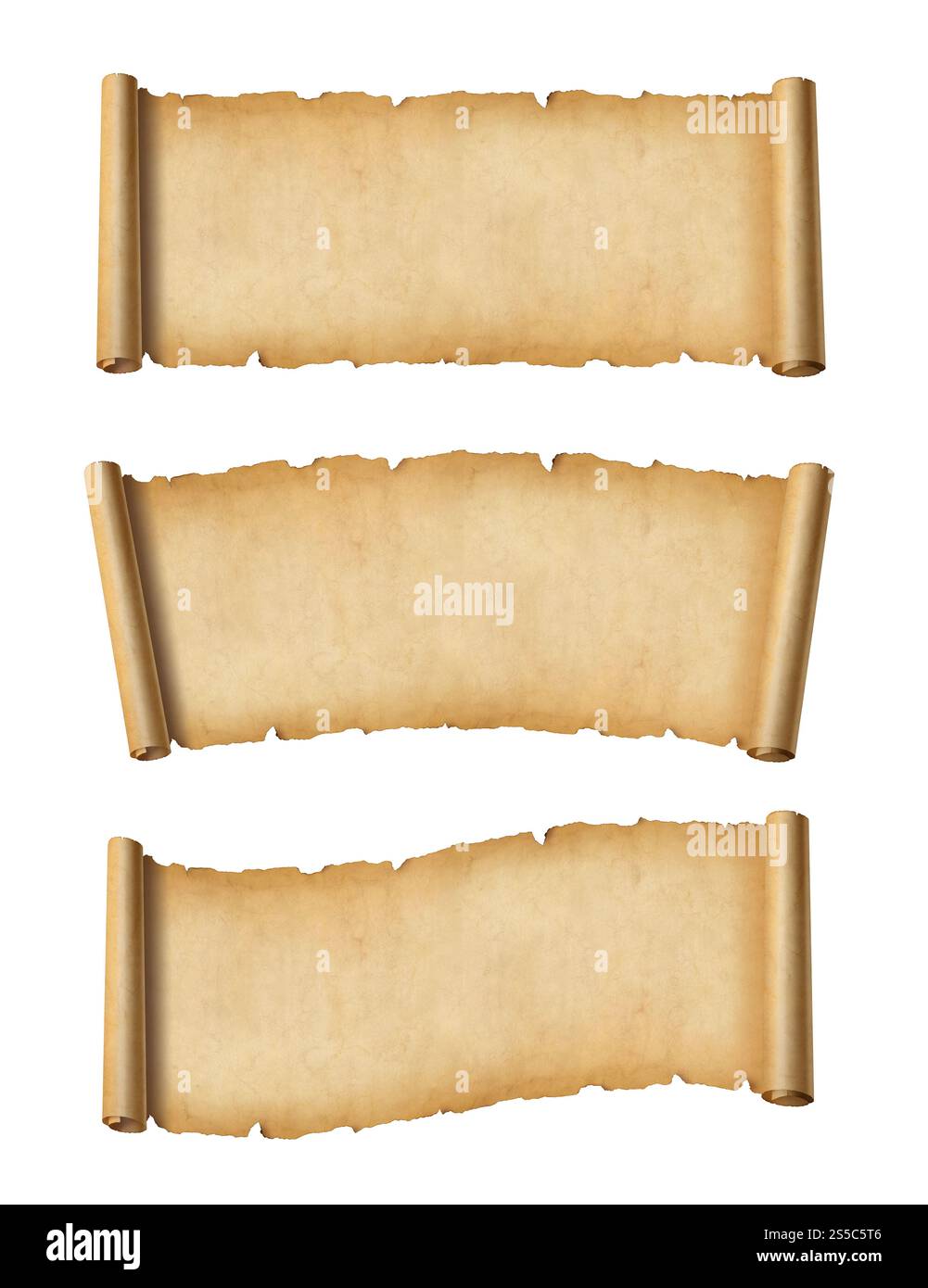 Old Parchment paper scroll isolated on white. Horizontal banners set ...