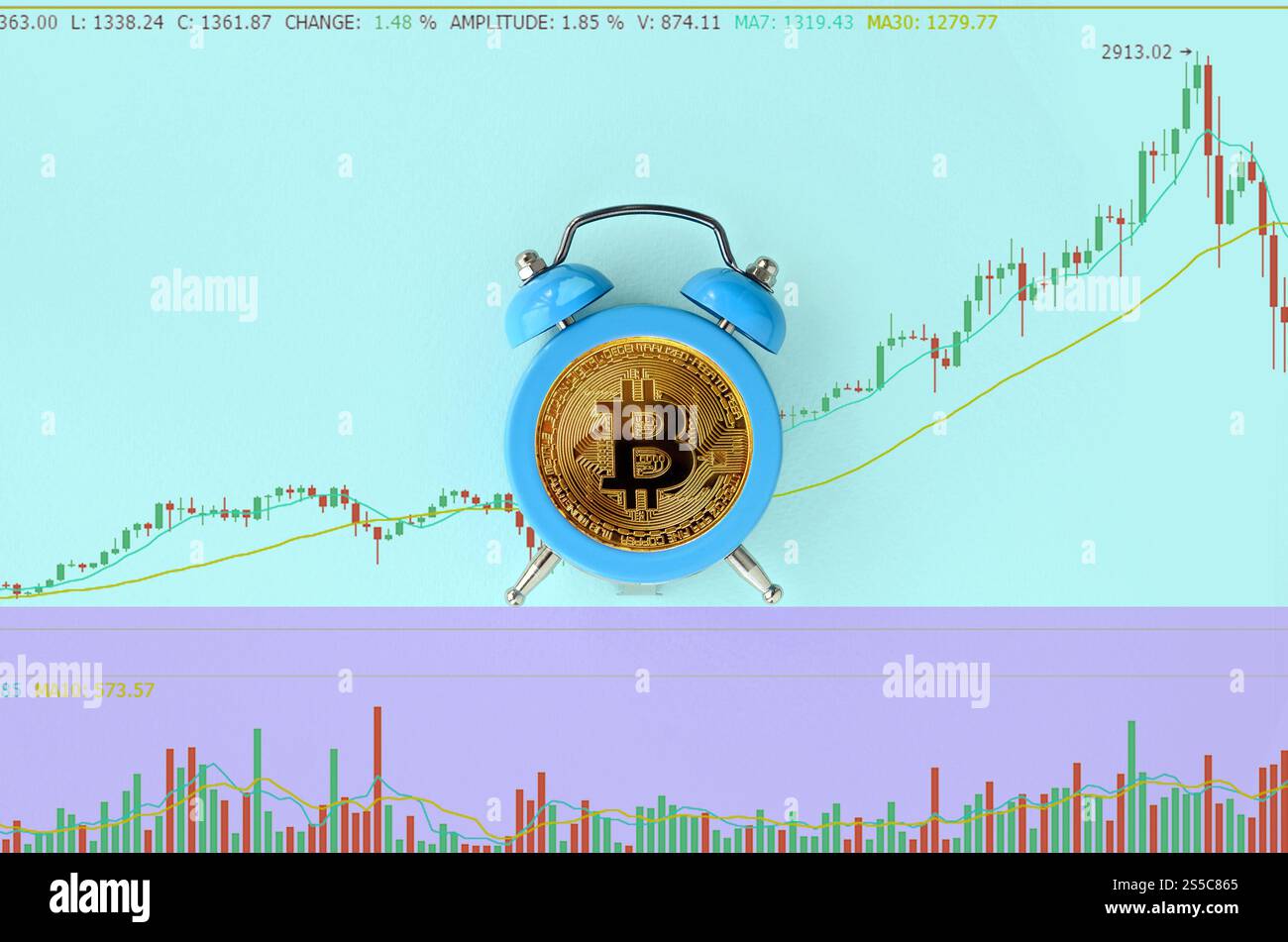 Bitcoin and alarm clock on black background. Deadline concept for investing  in bitcoin cryptocurrency. Copy space Stock Photo - Alamy