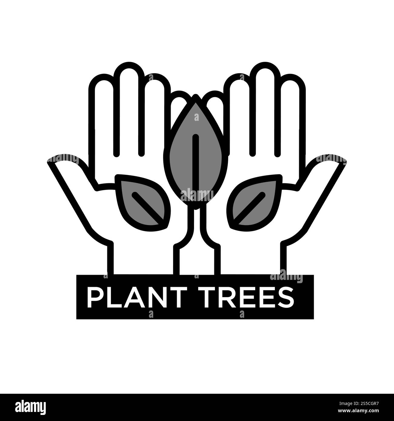 Plant trees agitative eco poster with hands that hold leaves isolated cartoon flat vector illustration. Save environment and increase quality of oxygen advertisement banner.. Plant trees agitative eco poster with hands that hold leaves Stock Vector