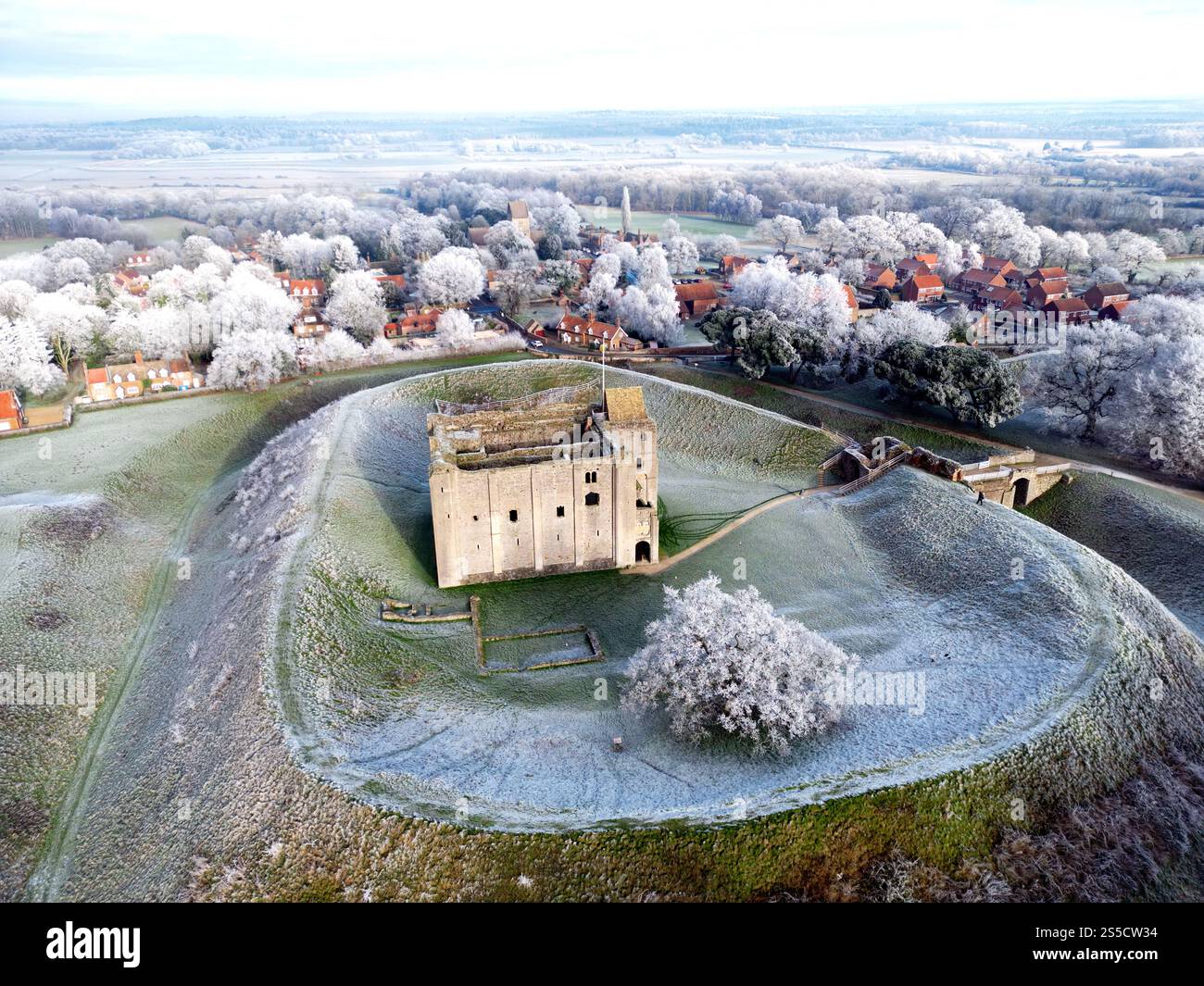 The ruins of Castle Rising are surrounded by frost at Castle Rising ...