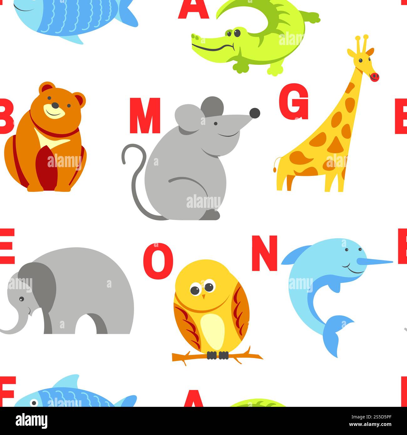 Alphabet animals and letters study material for children vector. U for ...