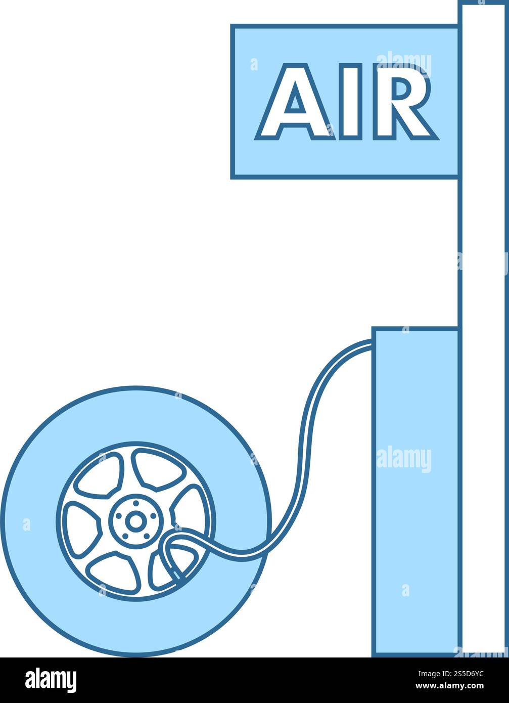 Wheels Pump Station Icon. Thin Line With Blue Fill Design. Vector Illustration. Stock Vector