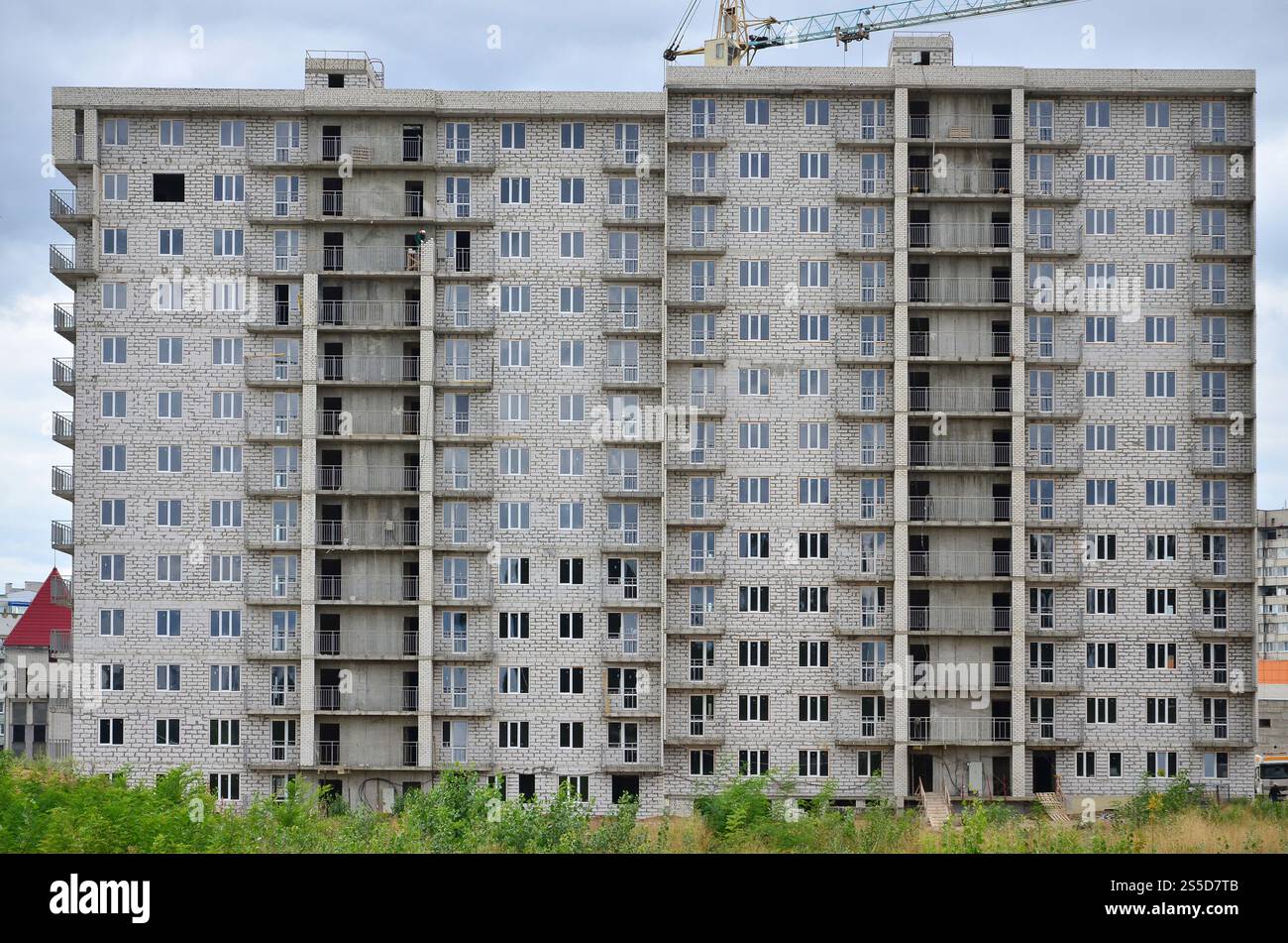 Textured pattern of a russian whitestone residential house building ...
