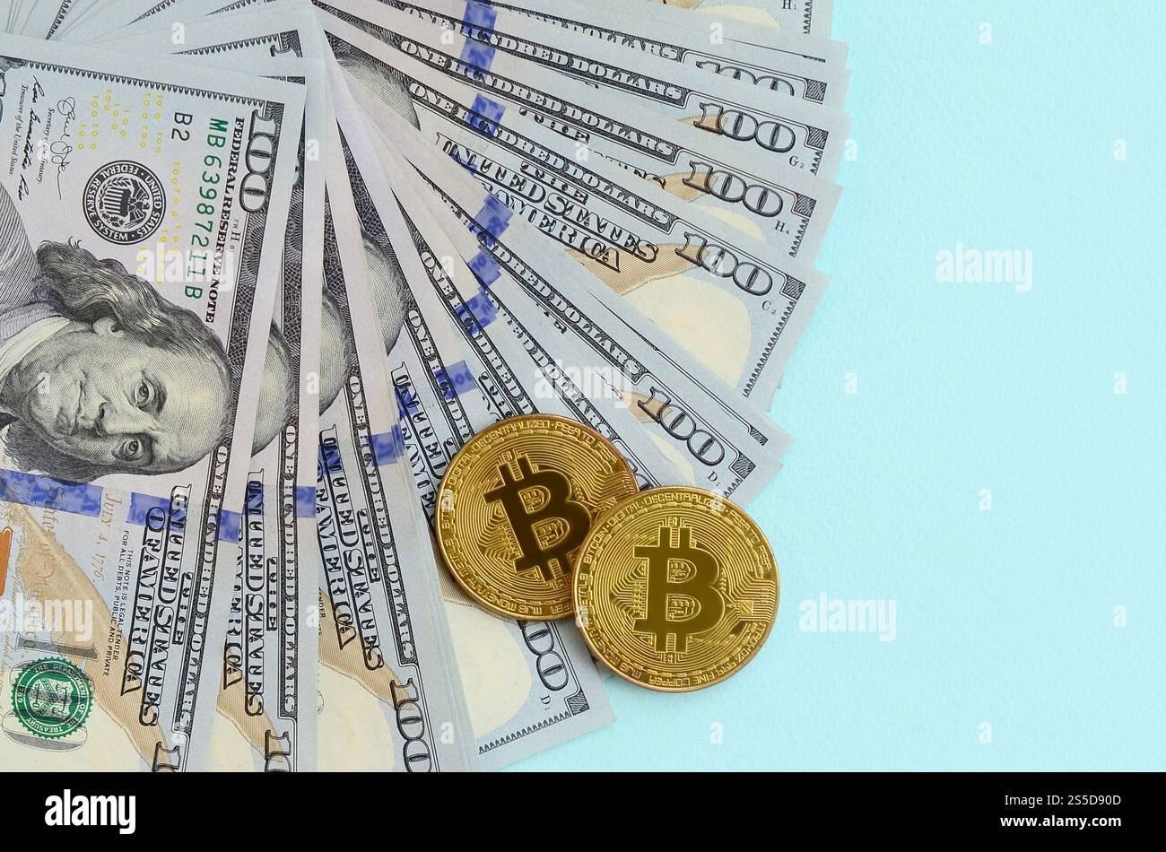 Golden bitcoins and hundred dollar bills in leather wallet. Bitcoin with  dollar in purse. Profit from mining crypto currencies. Miner with dollars  and Stock Photo - Alamy