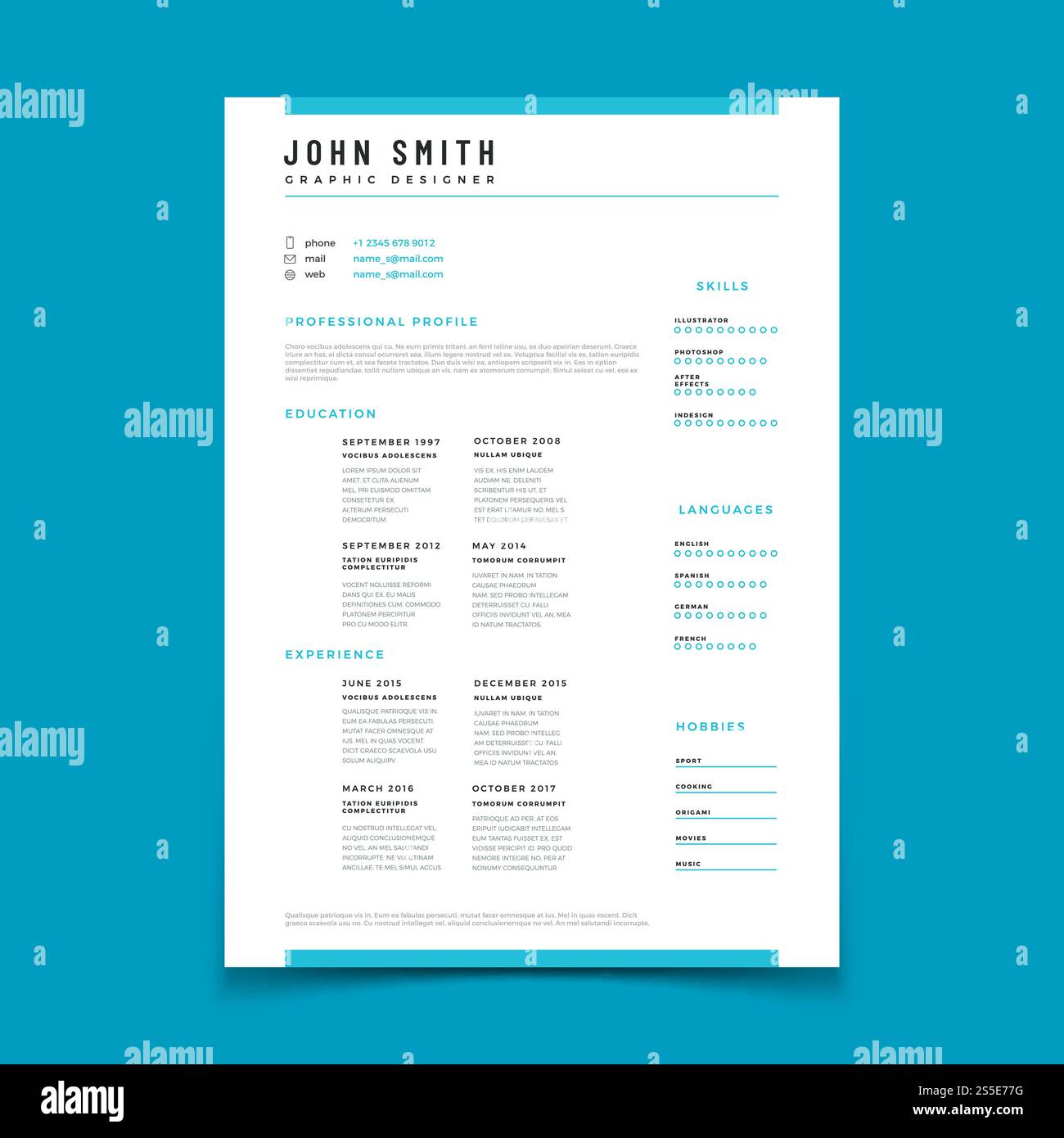 Cv personal profile. Resume curriculum vitae timeline data. Design vector web template. Personal ...