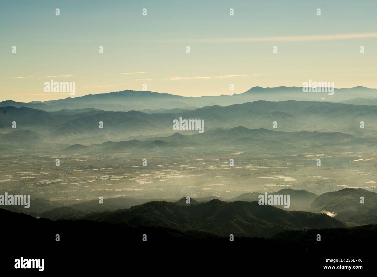 Mountain range in the morning, Silhouette layer mountain Stock Photo ...