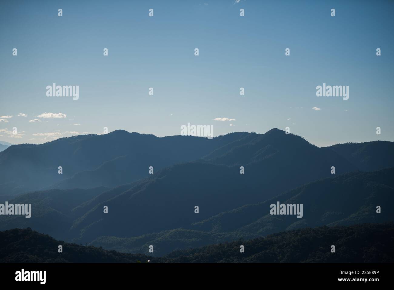 Mountain range in the morning, Silhouette layer mountain Stock Photo ...