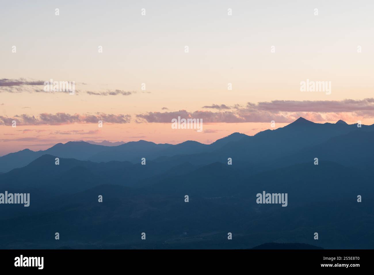 Mountain range in the morning, Silhouette layer mountain Stock Photo ...